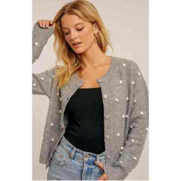 Hem & Thread Sweaters - Hem & Thread 32679 H. Grey Polka Dot Button-Up Sweater, NWT, Multi Sizes